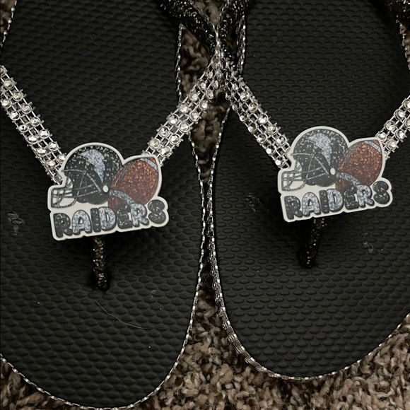 Black Raiders Flip Flops with Rhinestone Straps - Picture 1 of 1